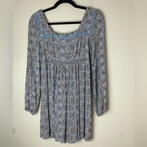 Jessica Simpson Women Blue Casual Dress S Polka Dots Cottage Long Sleeve Cut Out